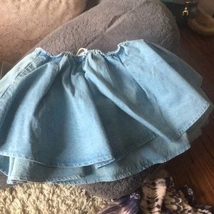 Denim ruffle strapless crop top